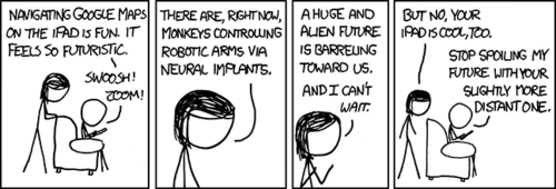 A common reaction to first the first use of an iPad, the new device from Apple, is that it &ldquo;feels like the future.&rdquo; This means that the experience is so novel that one is surprised to see it in reality, rather than their imagination.
The Author would like to remind us that there are other, non-commercial breakthroughs being made as well that also seem futuristic.&nbsp;
That is all.