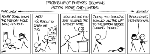 An unnecessary single-axis chart is used to make five geek and/or child-nostalgia references into faux&nbsp;clich&eacute;d&nbsp;movie one-liners for use as a comic strip on the internet.&nbsp;
Some may find themselves wondering: is there a legal way to commit suicide?